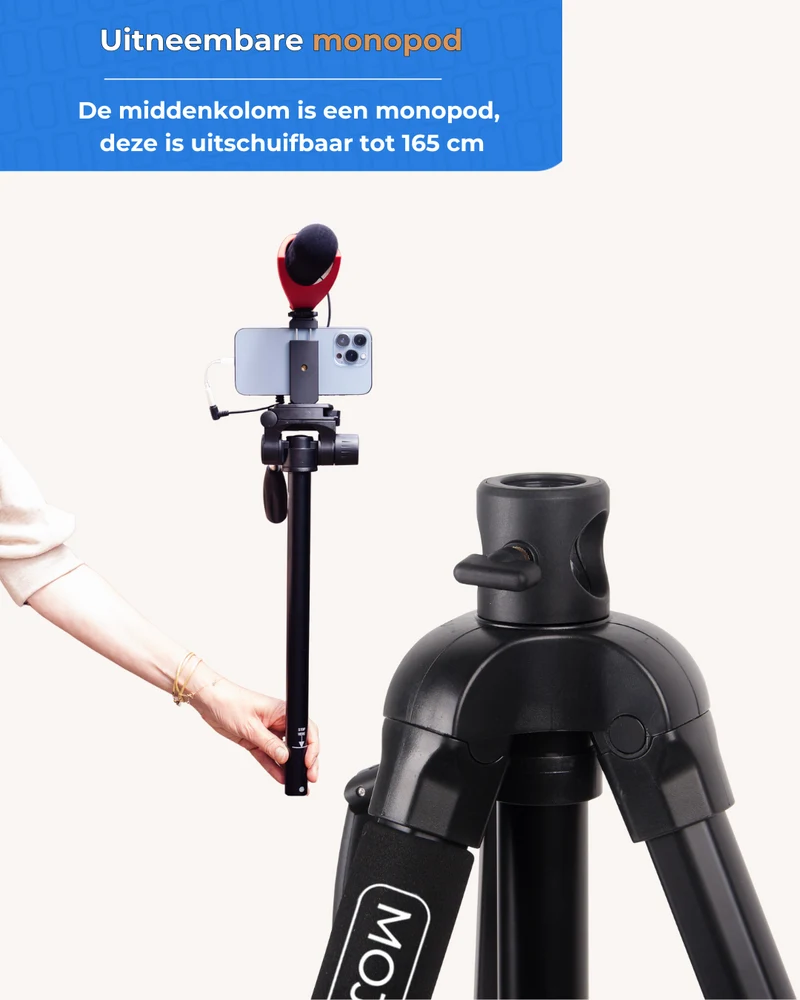 MOJOGEAR 179 cm 3-in-1-Kamera- und Telefonstativ: Dreibein, Einbeinstativ und horizontaler Arm