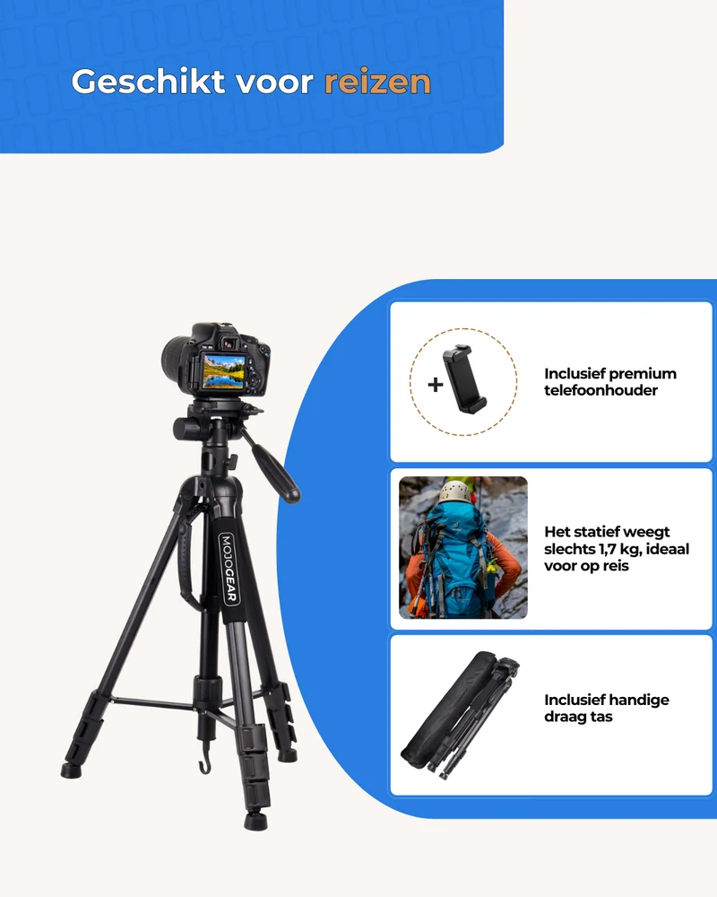 MOJOGEAR 179 cm 3-in-1-Kamera- und Telefonstativ: Dreibein, Einbeinstativ und horizontaler Arm