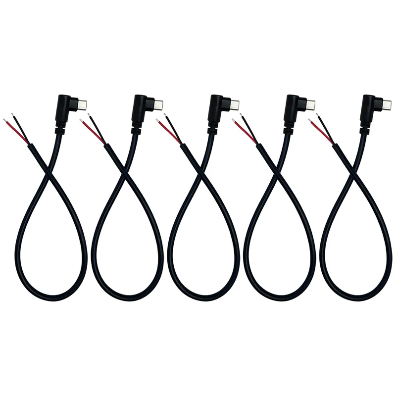 5PCS 20AWG USB C 90 Degree Male 2Pin Bare Wire OpenEnd Pigtail Cable 1FT