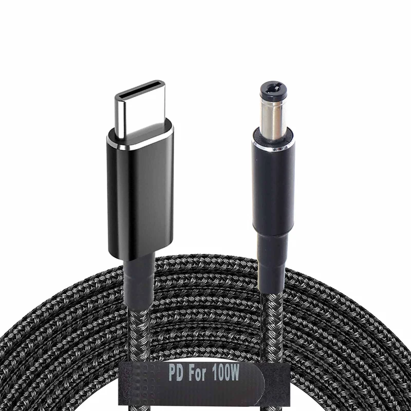 USB C to 5.5mm Adapter Cable Braided 19V 20V 100W Power Bank Battery Pack Charging Supply Type C Male to DC 5.5 x2.1mm Barrel Co