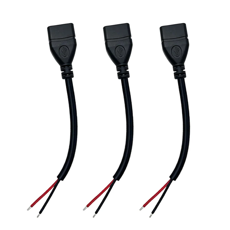 solarrely 18 AWG USB A 2.0 Female 2Pin OpenEnd Pigtail Cable 1FT 3 PCS