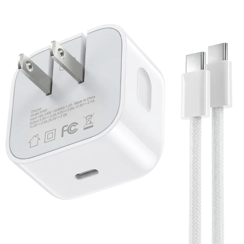 40W USB C Fast Charger, Flat Foldable Wall Charger for iPhone 17/16/15