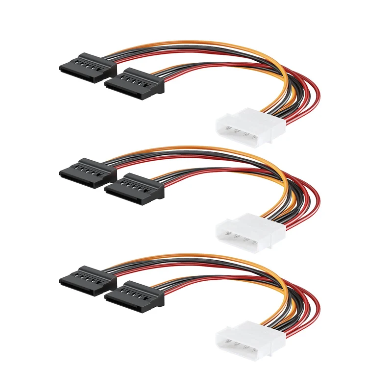 Mbiydeg 3 Pack 4 Pin Molex to Dual SATA Power YCable Adapter, 4 Pin Male IDE Molex to 15 Pin Female Dual SATA Power Splitter Ad