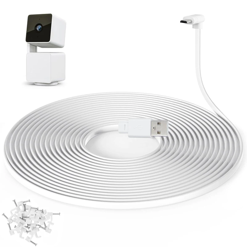 60 ft Cable for WYZE Cam Pan V3 Camera, Outdoor Power Adapter, White