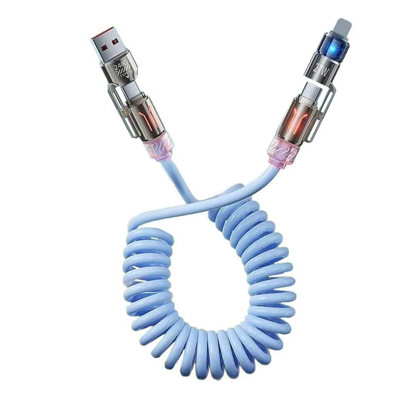 BommaxPro Scented & ColorCharging Glow 240W 4in1 Retractable Spring Cable, 2m/6.56ft TangleFree Fast Charging with Dual Type