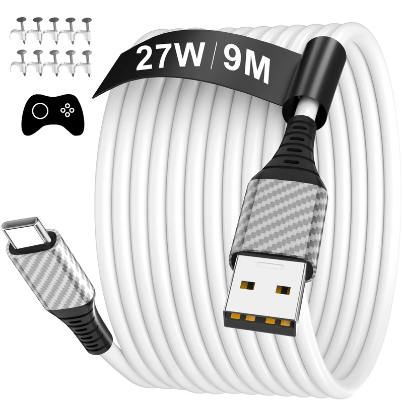 AIAUXAI USB to USB C Charging Cable 30ft Long Power Extension Cable,White
