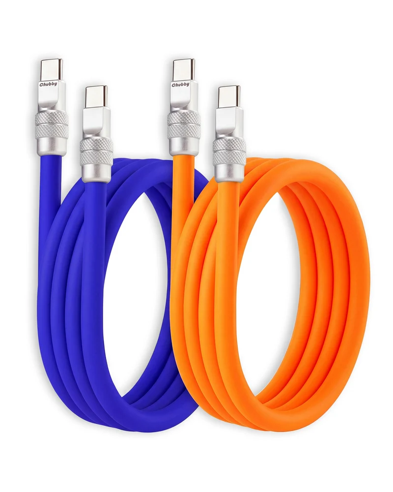 chubbycable 240W Silicone USB C to C Cable, 2 Pack, Blue+Orange, 3.3FT