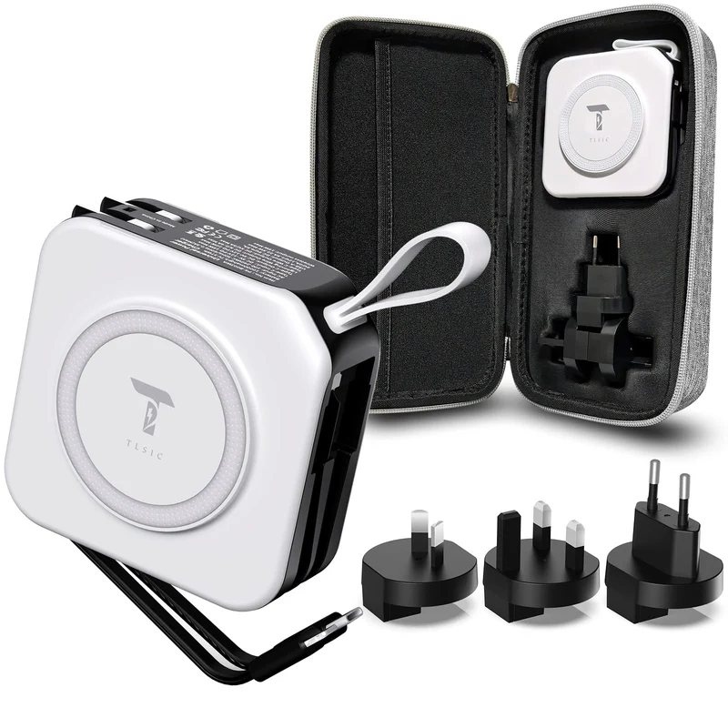 Tlsic Powerpack Universal 5 in 1 Travel Power Bank for Magsafe Battery Pack,10000mAh Power Bank with Built in Cable Wireless