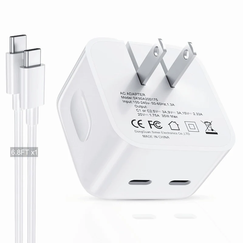 VAGITTO 35W Dual USB C Port Compact Power Adapter, Compatible with iPhone 16/15/14, MacBook Air, iPad, Air Pods, Foldable Type C