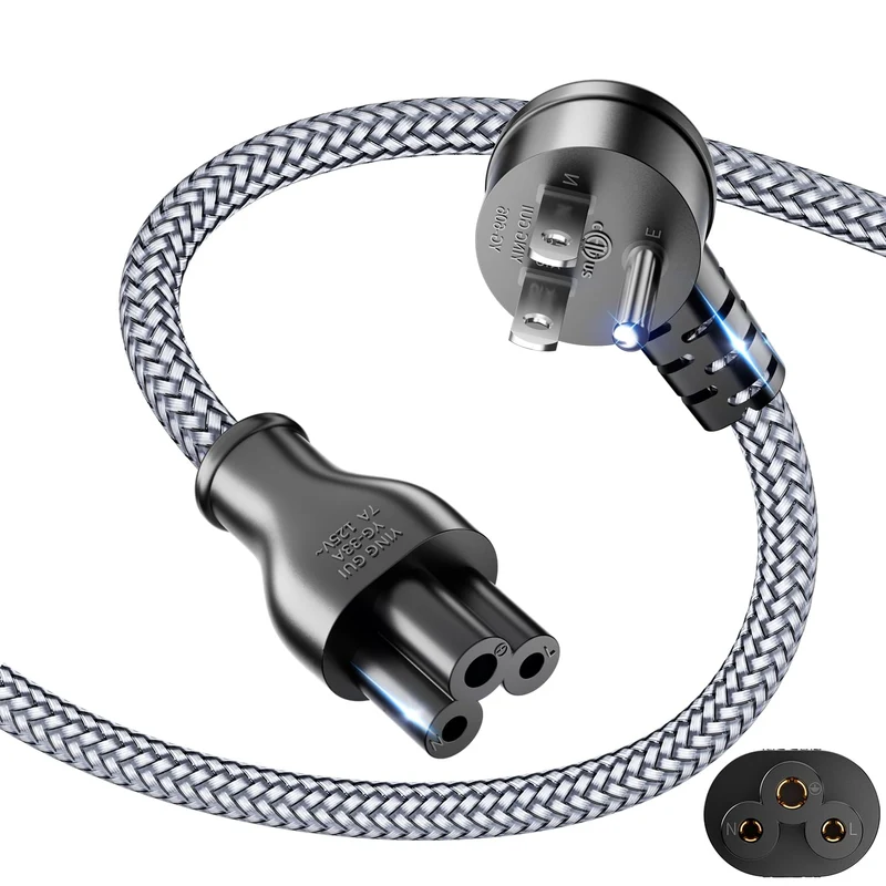 3 Prong AC Laptop Power Cord,1.64Ft Universal Power Cable 90Angled,Braided Power Cord for Dell HP LG Lenovo Asus Acer Toshiba La