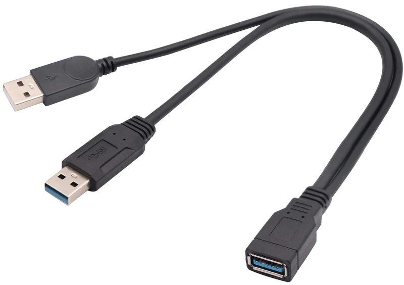AAOTOKK USB A 3.0 Y Splitter Cable, USB 3.0 A Female to Dual USB 3.0 A Male + USB 2.0 A Male Extra Power Charging & Data Transfe