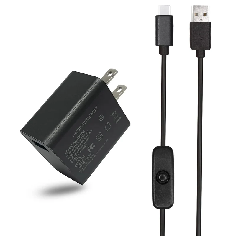 MakerSpot 5V3A Switching Power Supply ULListed with 1.5M Type C to Type A USB Cable with On/Off Switch Compatible with Raspberr