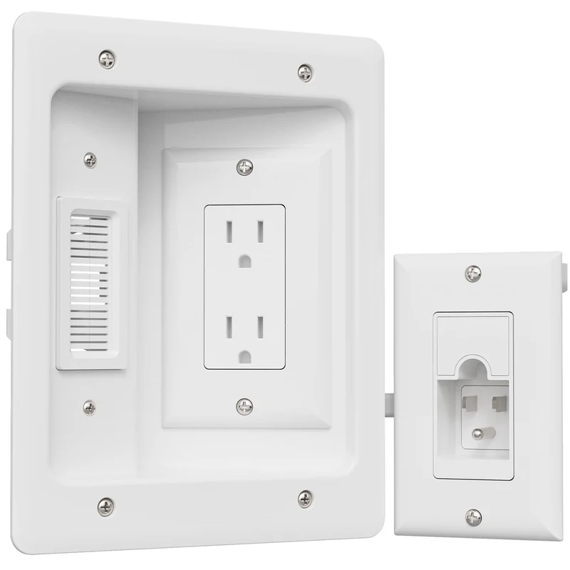 TV Cord Hider for Wall Mounted TV, inWall Cable Management Kit, Outlet Box Dual Outlet Cord Hider with Power & Low Voltage Sup