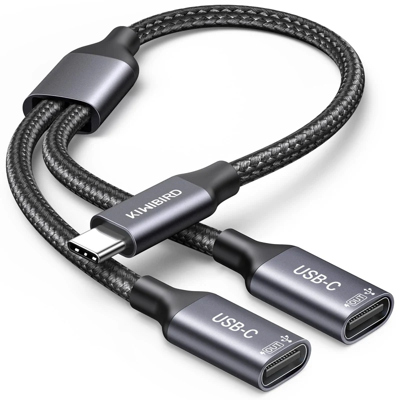 KiwiBird USB C Splitter 1 in 2 Out, Type C Splitter 1 in 2 Out
