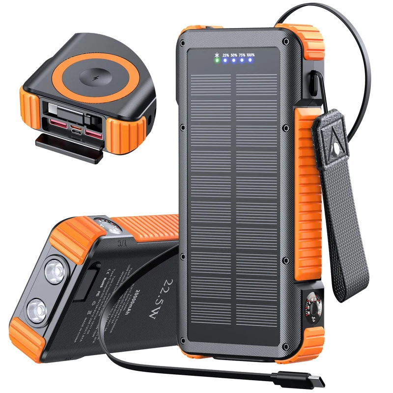 Solar Power Bank 20000mAh, Portable Wireless Charger for Apple Watch iphone