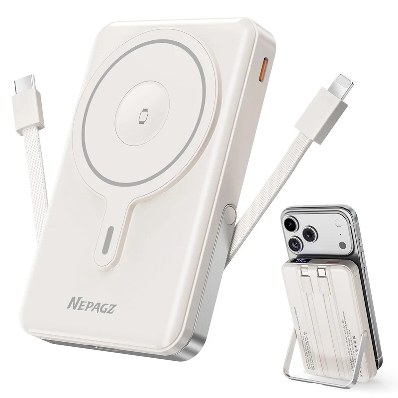 Nepagz for Magsafe Portable Charger, 10000mAh Power Bank, Creamy White
