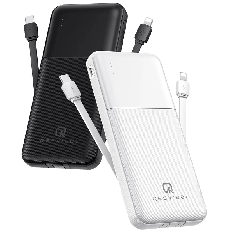 2026 2Pack 10000mAh Portable Charger with Built in Cables,Slim Power Bank
