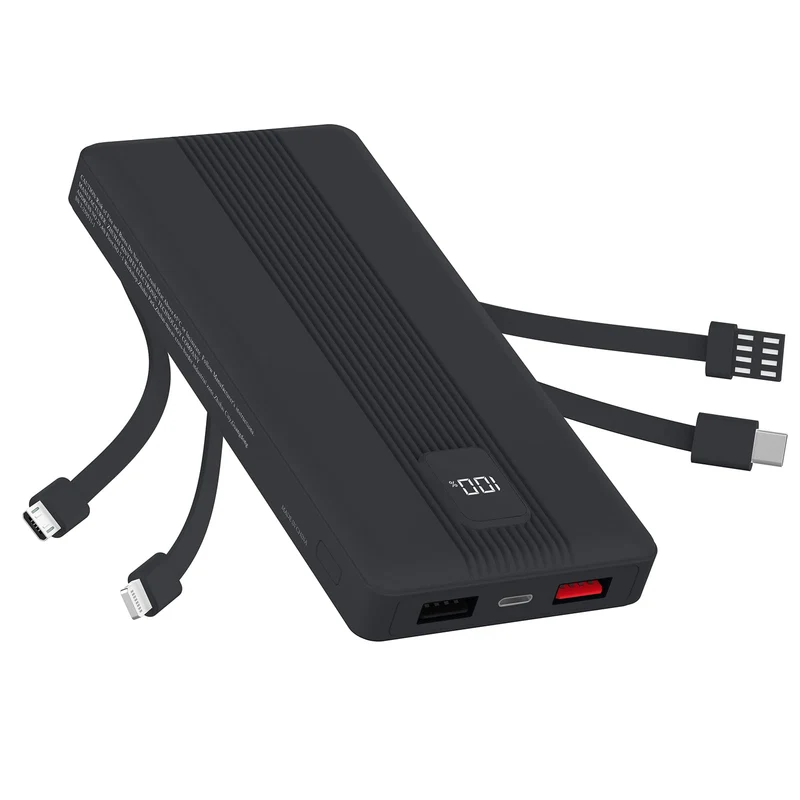 DVRIIT 10000mAh Portable Charger with 4 Builtin Cables, 22.5W Fast Charging Power Bank, LED Display, Slim Travel Battery Pack f