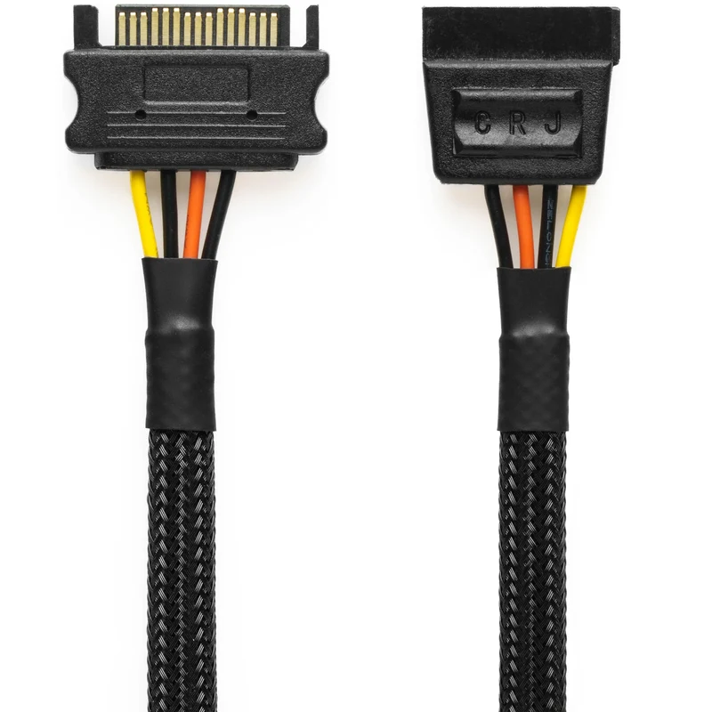CRJ 15Pin SATA Power Extension Cable 24inch (60cm), Black Sleeved SSD, HDD SATA Power Extension for ATX Power Supplies