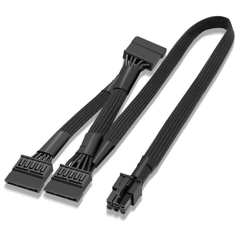 YSIUENG SATA Power Cable for Corsair Modular PSUs, 6 Pin to 3X 15 Pin SATA Power Splitter Cable, Braided Sleeved Adapter for HDD
