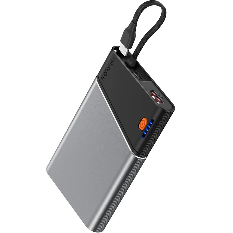 Aaoyun 10000mAh Portable Power Bank, 22.5W PD Fast Charging Battery Pack with Builtin USBC Cable, UltraSlim External Phone Ch