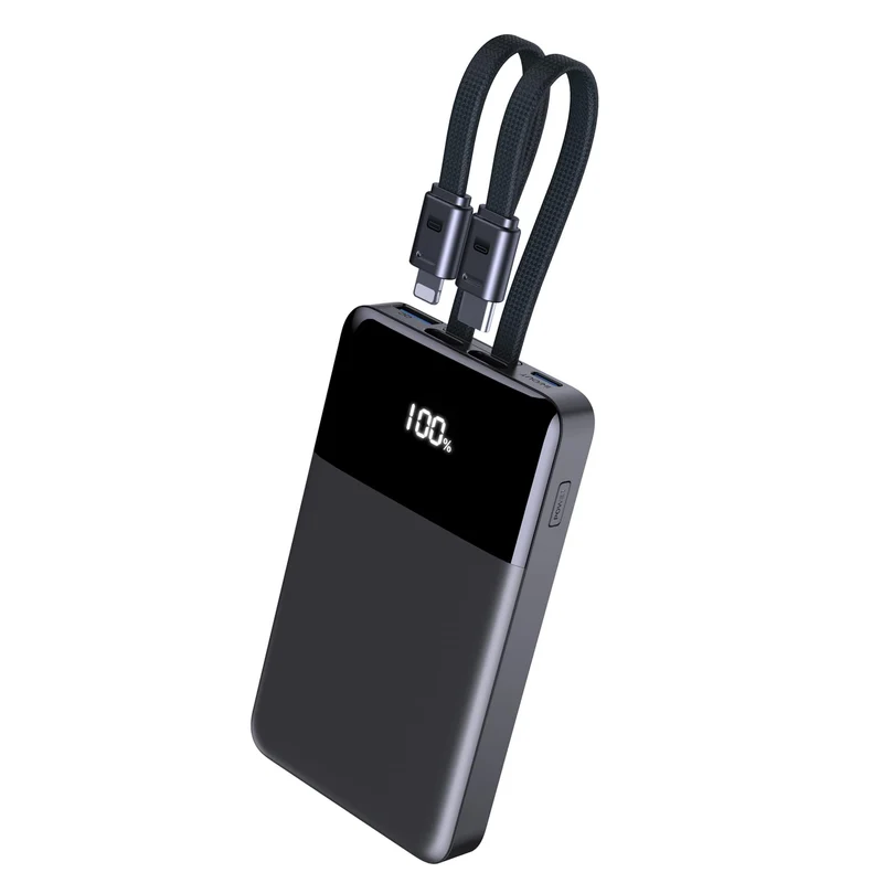 Portable Charger, 10000mAh Power Bank Builtin Lightning & USBC Cables