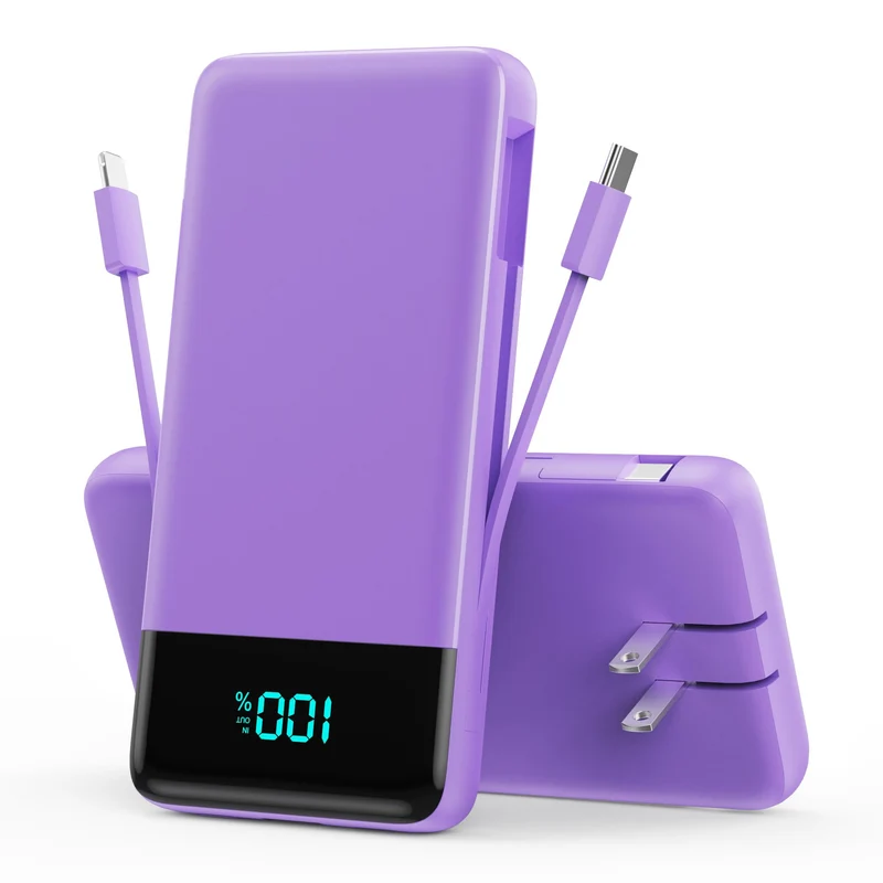 Portable Charger Power Bank for iPhone with Builtin Cables and AC Wall Plug, 13800mAh Ultra Slim Travel Essentials,USB C Fast C