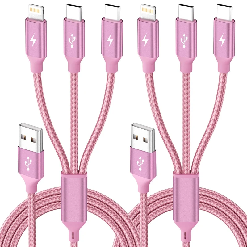 3 in 1 Multi Charging Cable for Multiple Devices with 2 USBC/IP, 2Pack4FT