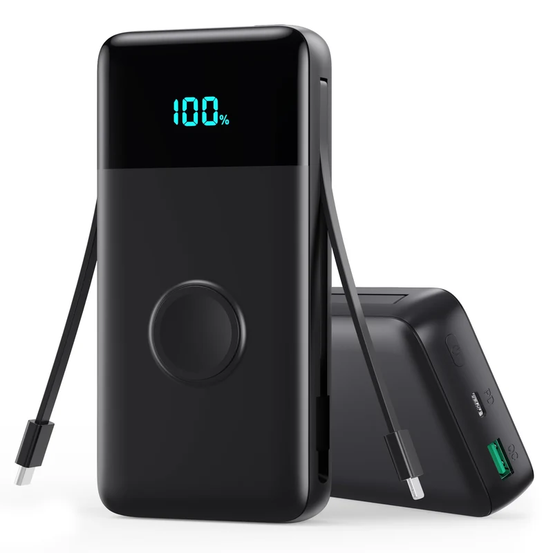 AONIMI Portable Charger 40800mAh Power Bank with 2 Built in Cables, 25W PD QC4.0 Fast Charging USB C Battery Pack, 5 Output 2 In