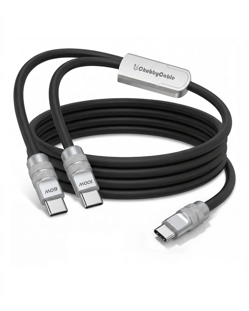 chubbycable DuoFlex 2in1 USB C Multi Charging Cable, 4.3 ft, Black