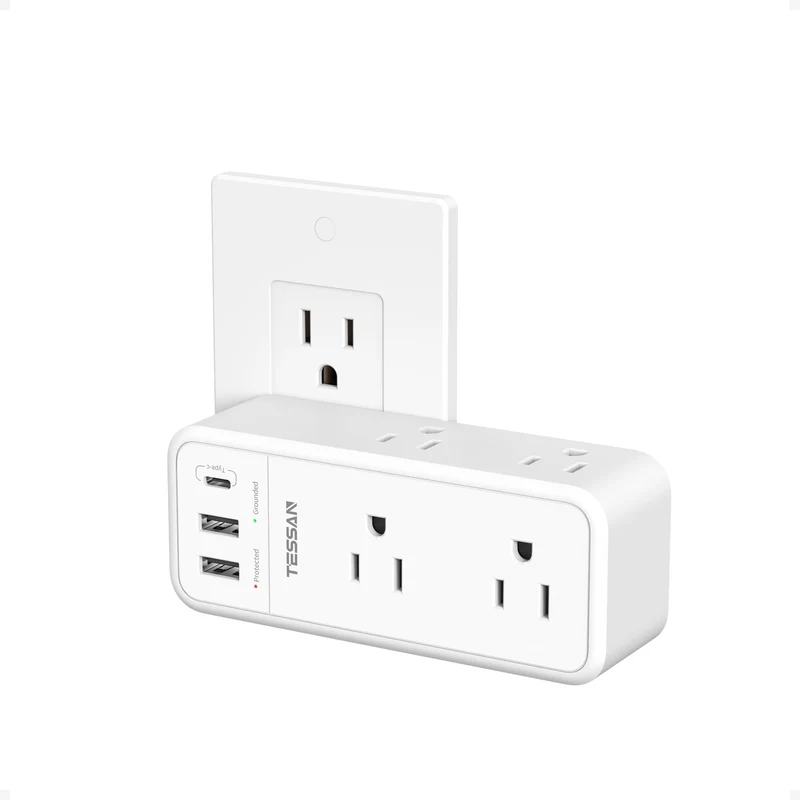 TESSAN Outlet Splitter with 360 Rotating Plug, 1800J Surge Protector, White