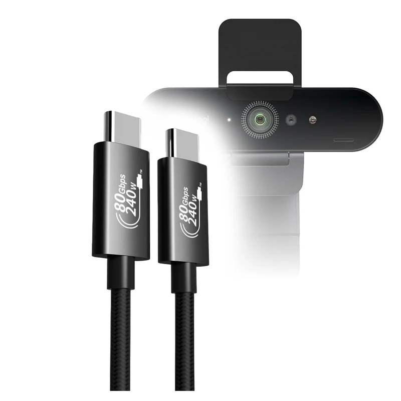 BoxWave Cables & Adapters Compatible with Logitech 4K Pro Webcam DirectSync PD Thunderbolt 5.0 Cable (10 ft 240W), Long Nylon