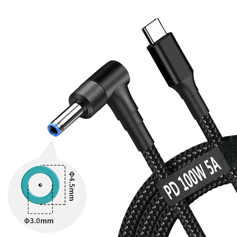 USB C to 4.5mm Laptop Charging Cable Adapter Male Type C to Right Angle DC 4.5 x 3.0mm Converter 6.5ft 100W PD Power Charger Sup