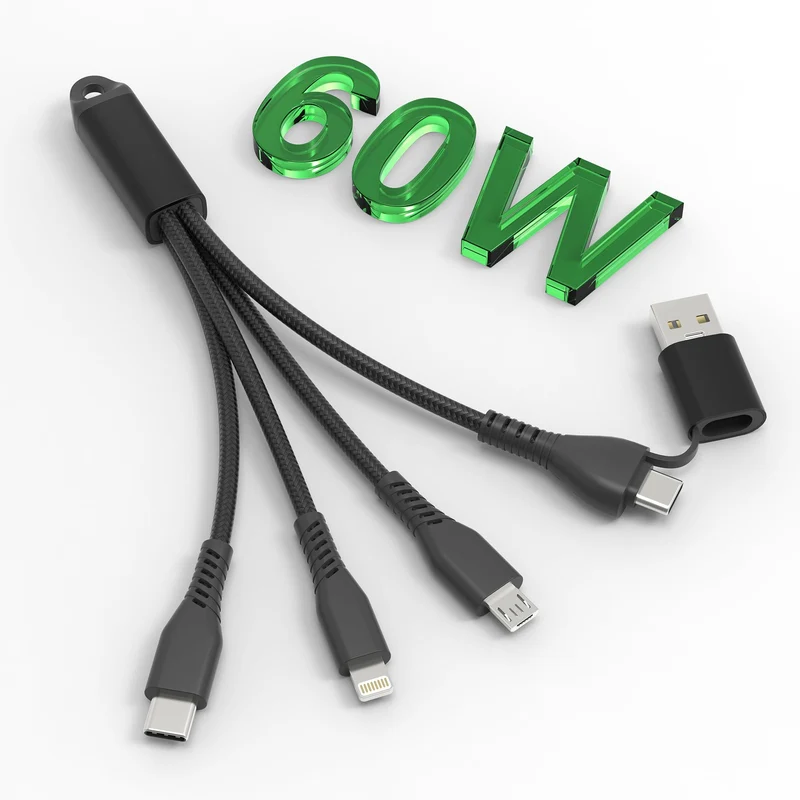 5in1 Multi Charging Cable Fast Charging 60W Short Universal USB Keychain Cable Portable Nylon Braided Charging Cord with Typ