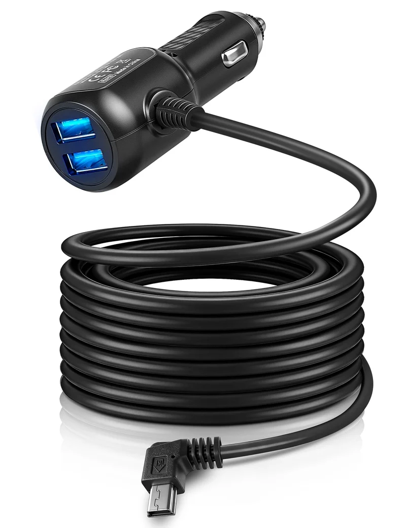 Anina Mini USB MiniB Dash Cam Power Cord Left Angle Charging Cable Dash Camera Car Charger for Rexing V1V1P ProV 13FT/4M