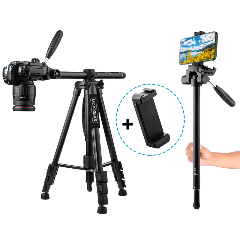 MOJOGEAR 167 cm 3-in-1-Stativ: Stativ, Einbeinstativ und horizontaler Arm