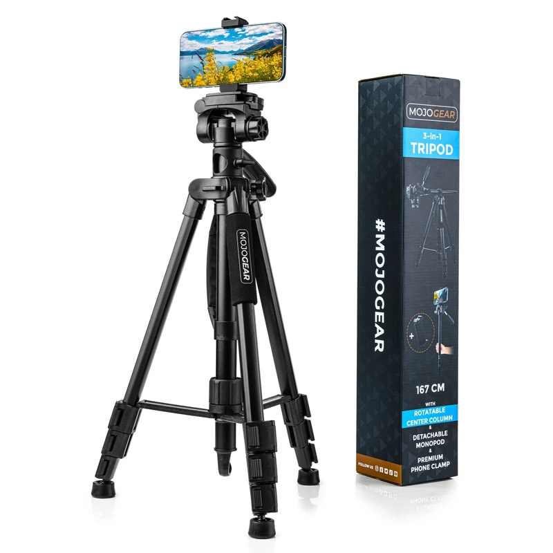MOJOGEAR 167 cm 3-in-1-Stativ: Stativ, Einbeinstativ und horizontaler Arm