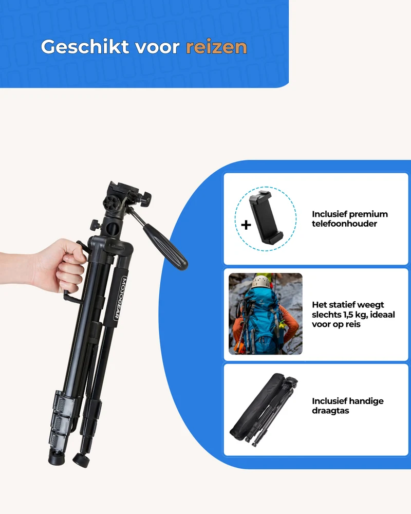 MOJOGEAR 167 cm 3-in-1-Stativ: Stativ, Einbeinstativ und horizontaler Arm