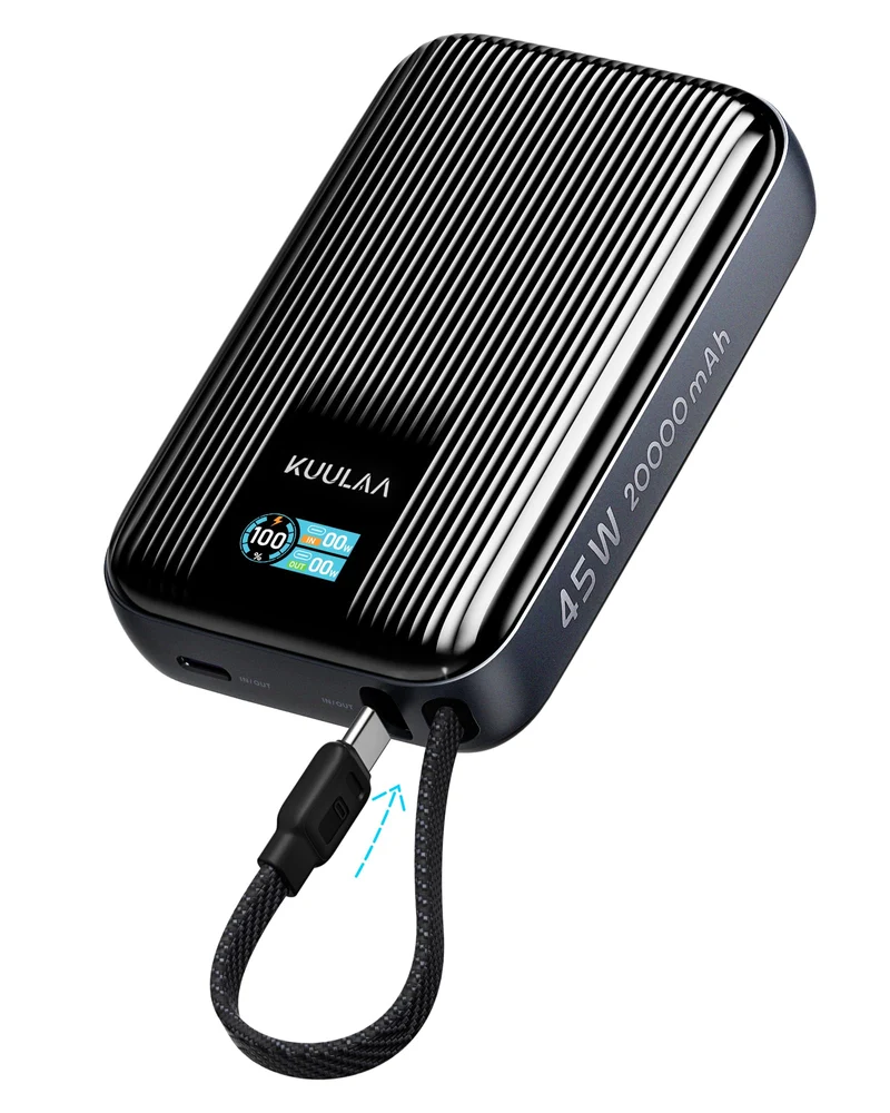 Kuulaa 45W Power Bank, 20000mAh Portable Charger with Builtin USBC Cable, External Battery with Fast Charging, External Batter