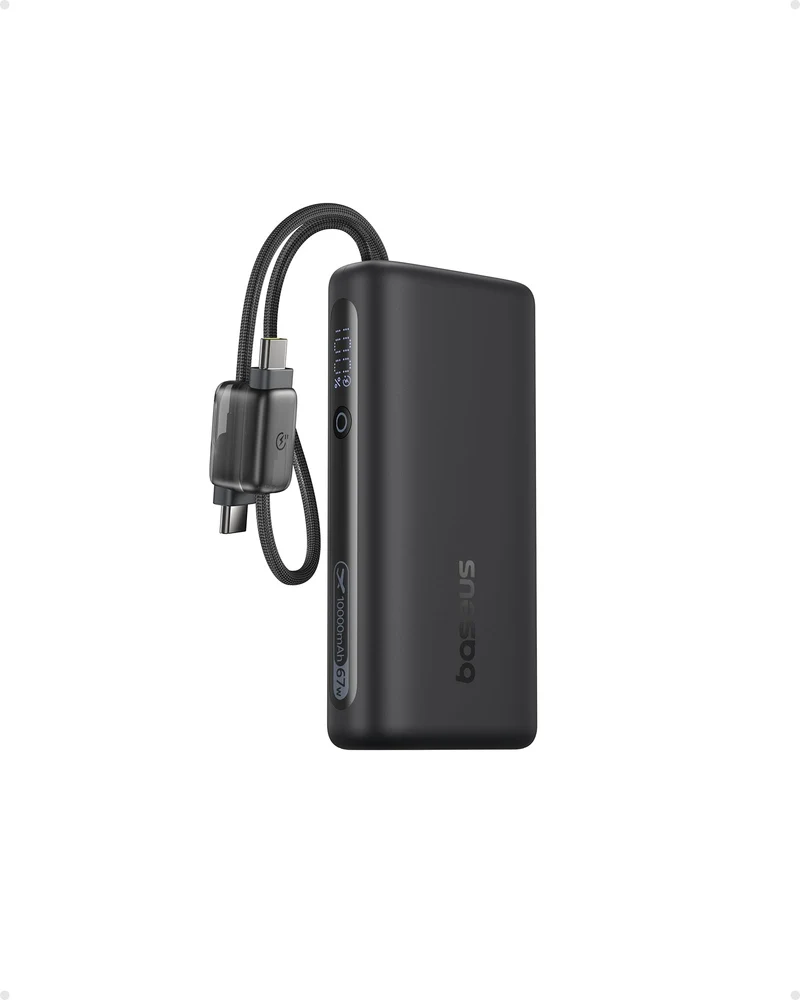Baseus Mini Power Bank Fast Charging 67W, 10000mAh Small Portable Phone Charger Builtin Dual USB C Braided Cable, Travel Essent