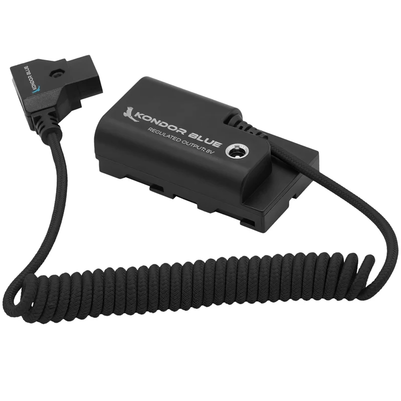 KONDOR BLUE | DTap to NPF Coiled Dummy Battery Cable for Sony LSeries | 1636 Coiled Cable Connect DTap Sources to Your Dev