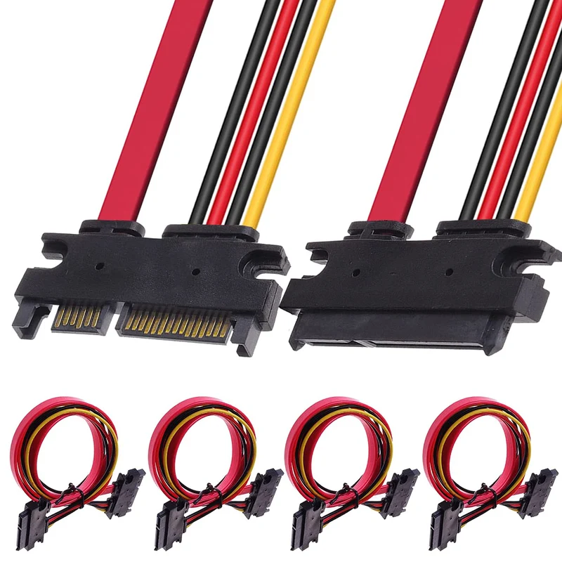 DKARDU 4 Pack 22pin (7+15) SATA Data and Power Combo Extension Cable, 22pin (7+15) Sata Male to Female Hard Drive Cable for HD
