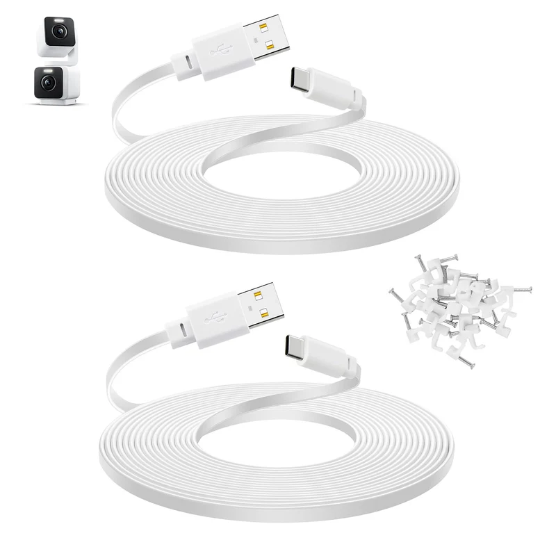 2Pack 30 ft Cable for WYZE Duo Cam Pan Camera, Power Extension Cord, White
