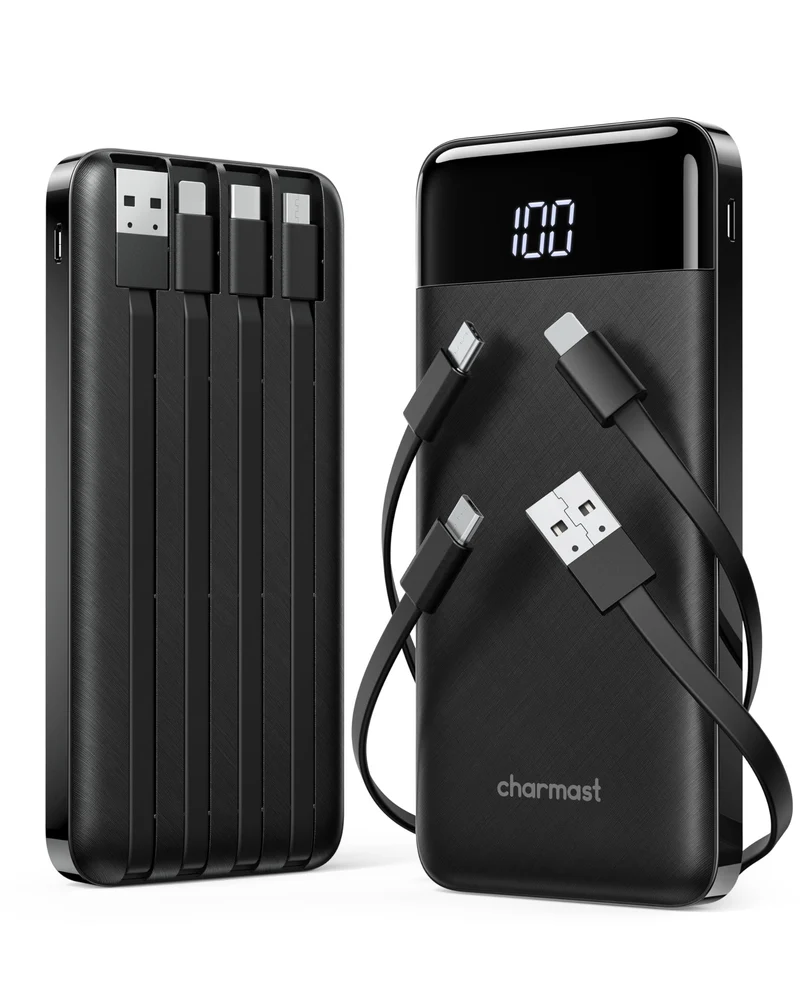 charmast 2 Pack Portable Charger, 10000mAh Power Bank Builtin Cables