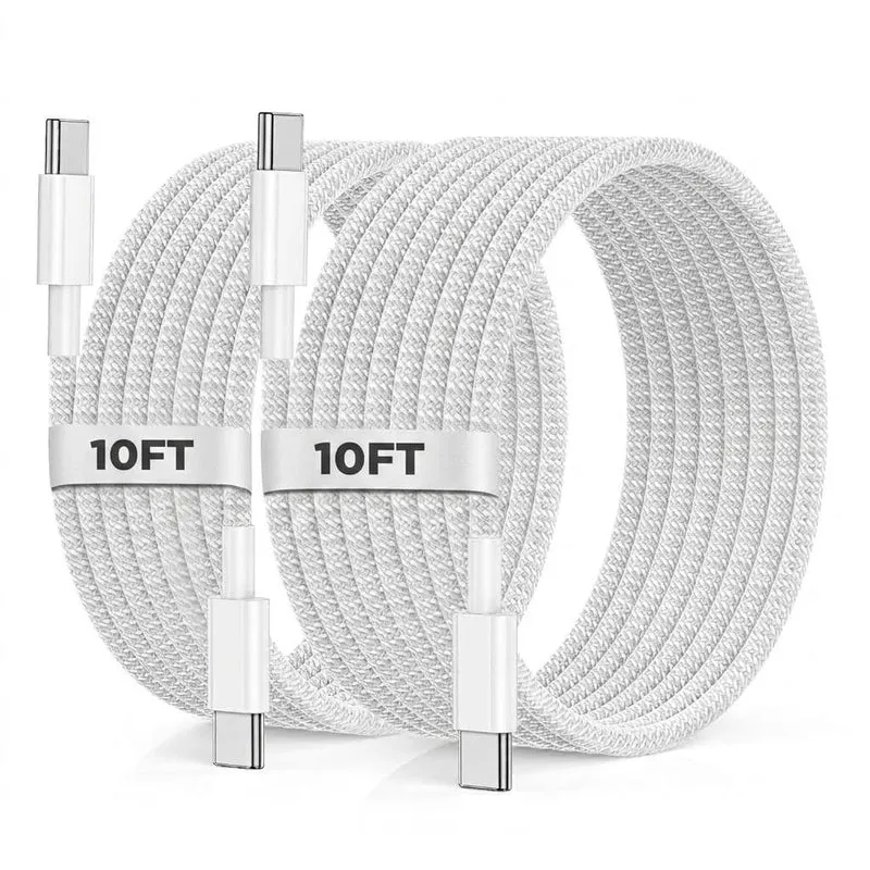 100W USB C to USB C Fast Charger Cable 10 FT + 10FT for iPhone 17 16 15 17e