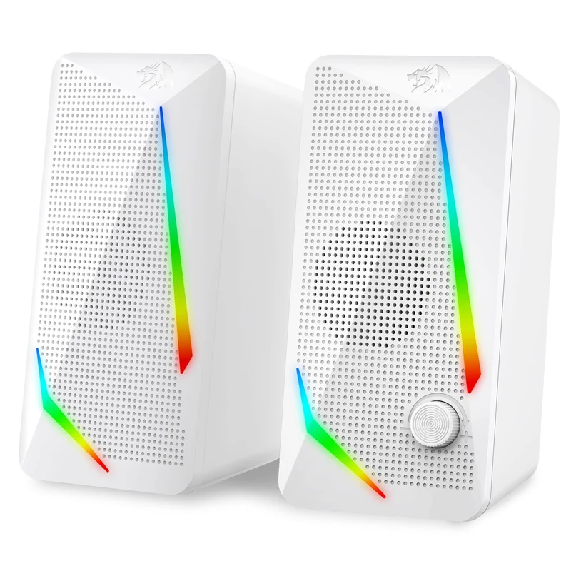 Redragon GS510 RGB Wired Desktop Speakers, 2.0 Channel Stereo Sound, White