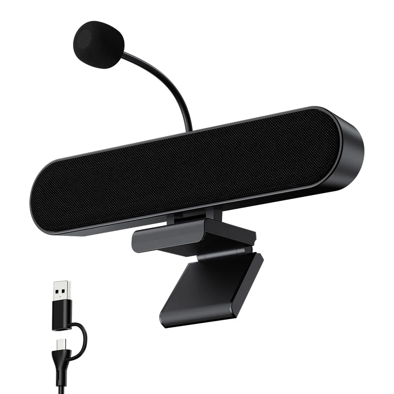 Inwa Computer Speakers with Microphone for Desktop PC, USB Wired Clip On Computer Sound Bar, PlugnPlay Laptop Speaker w/Mic fo