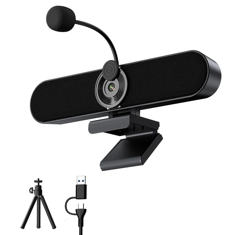 Inwa 2K Webcam Computer Speaker with Microphone, Privacy Shutter, ClipOn