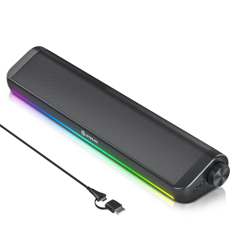 Tylubio Computer Speakers for Desktop, HiFi Stereo PC Soundbar with Dynamic RGB Lighting, USB & TypeC Plug&Play, Volume Control