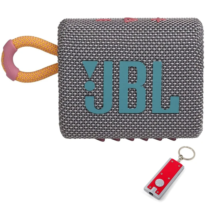 JBL Go 3 Portable Bluetooth Speaker, Builtin Battery, Waterproof and Dustproof, Bonus Keychain LED Included Gray